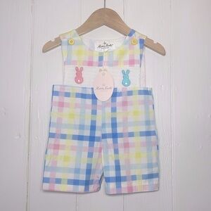 MARIE NICOLE NWT Pastel Smocked Embroidered Multicolor Bunny Easter Jon Jon